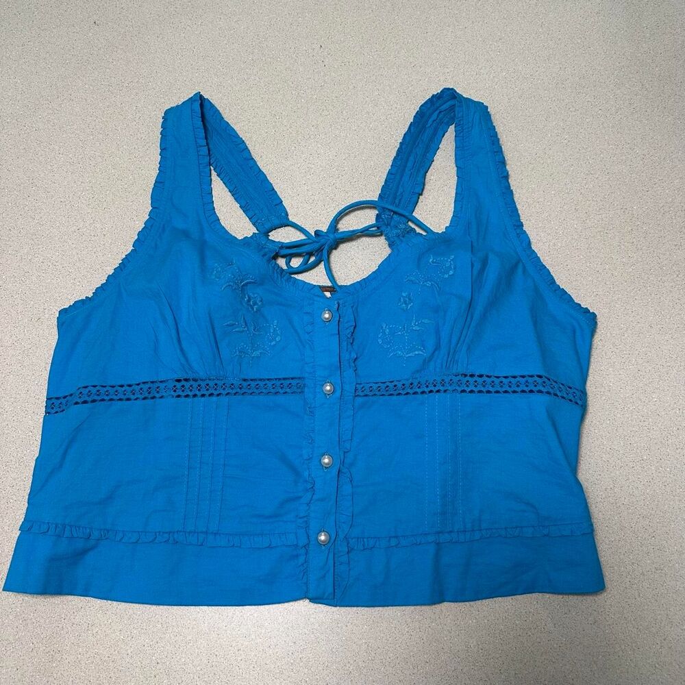 Blue free people embroidered tank